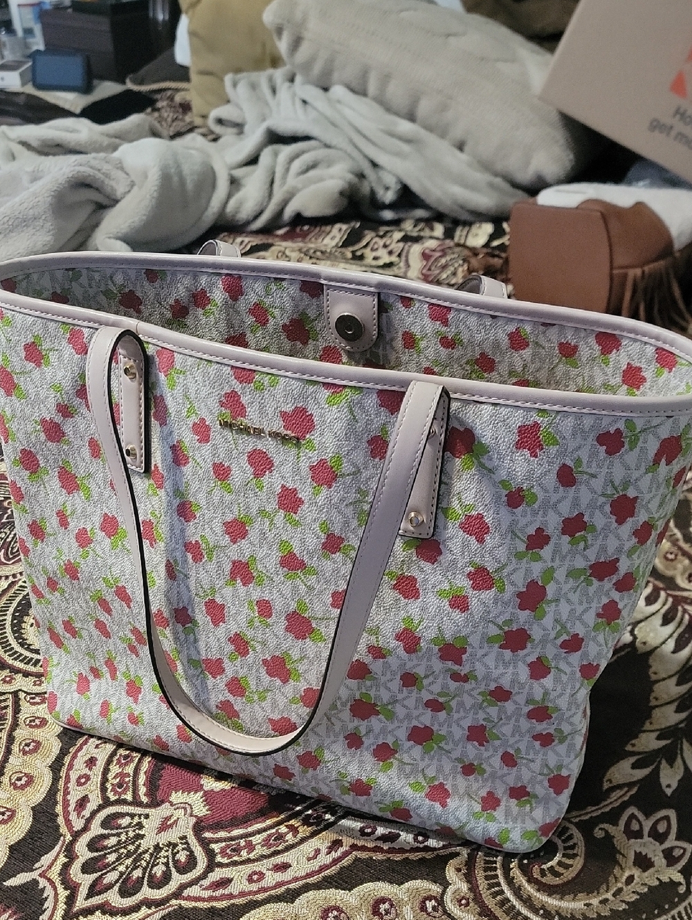 Floral Print Tote Bag in Light Pink